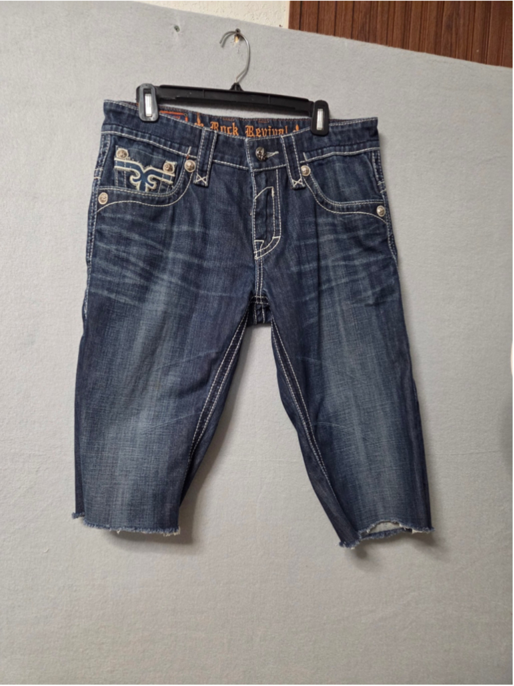 Men's Rock Revival Jean Shorts Waist 32 Blue White